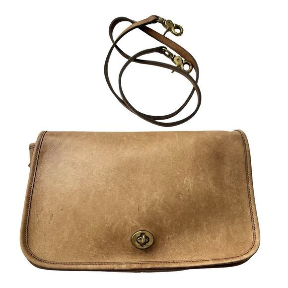VTG Coach Bonnie Cashin Tan Cowhide Leather Crossbody Bag Turn-Lock Made in USA - Picture 1 of 16